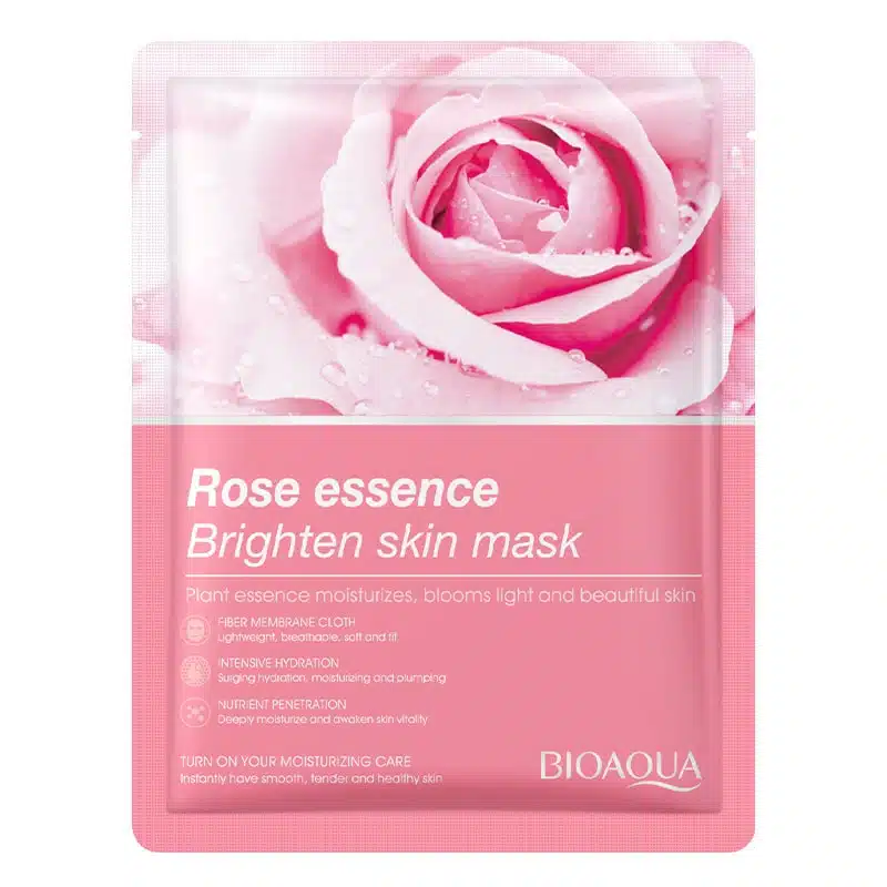 26e0c00df9b24b9ba276b8a79398c844 (2) Bioaqua Rose Essence Sheet Mask 25g – Powerful Brightening & Hydrating Mask - Image 1