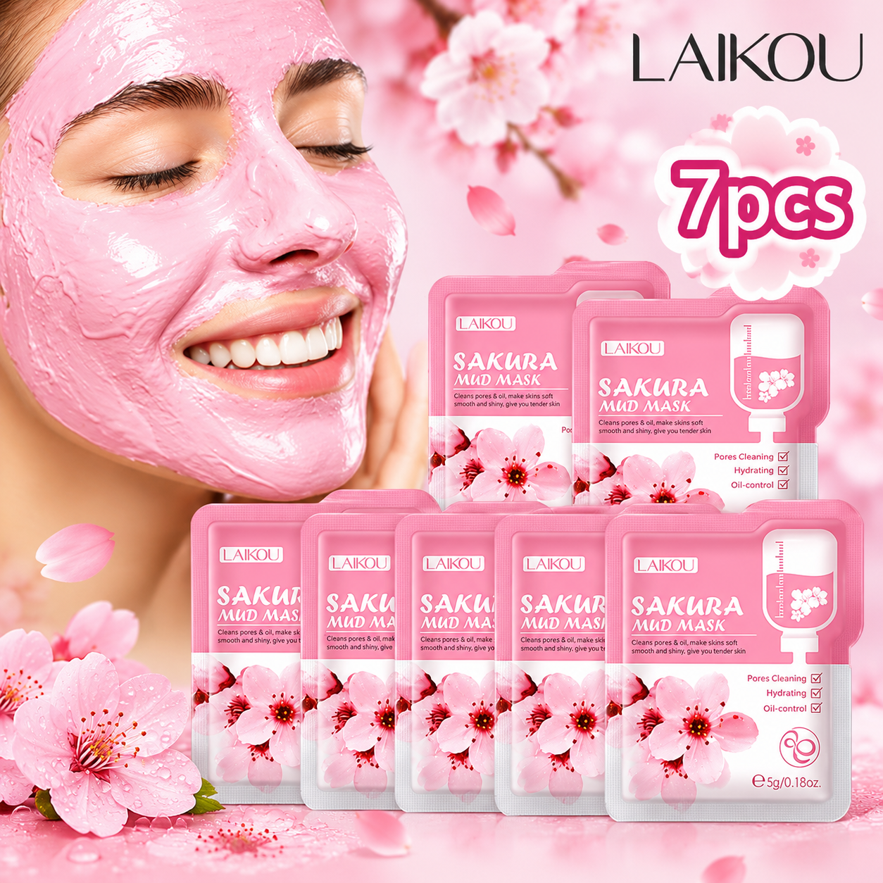 17ed967c-0295-452d-9fab-202a4db05b76 LAIKOU Japan Sakura Mud Mask 7pcs (5g x 7) - Image 1