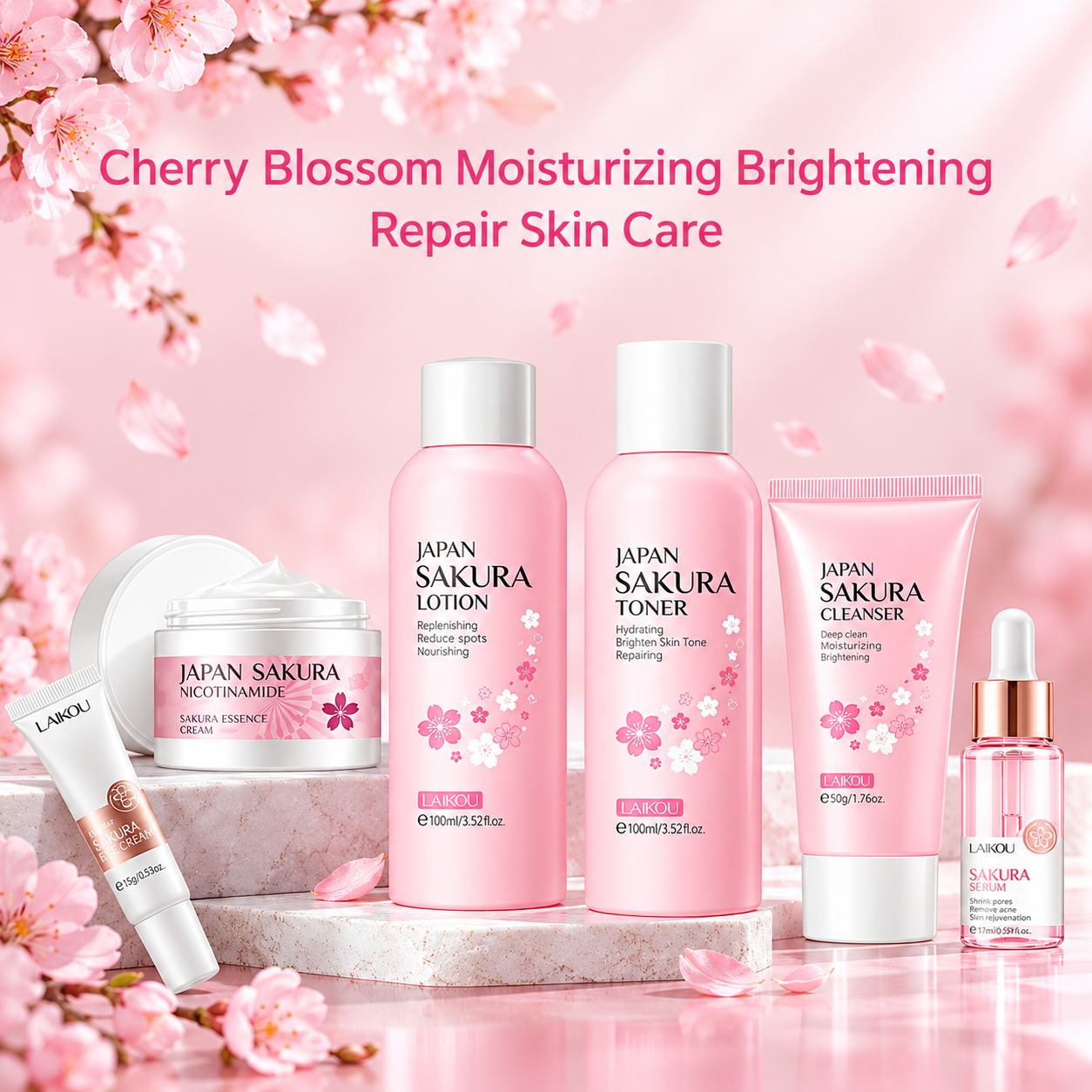 86390b8b-54f7-4aeb-96c8-2231d978aa8c LAIKOU Japan Sakura Skincare Set 6pcs (Moisturizing & Brightening Repair Routine) - Image 1