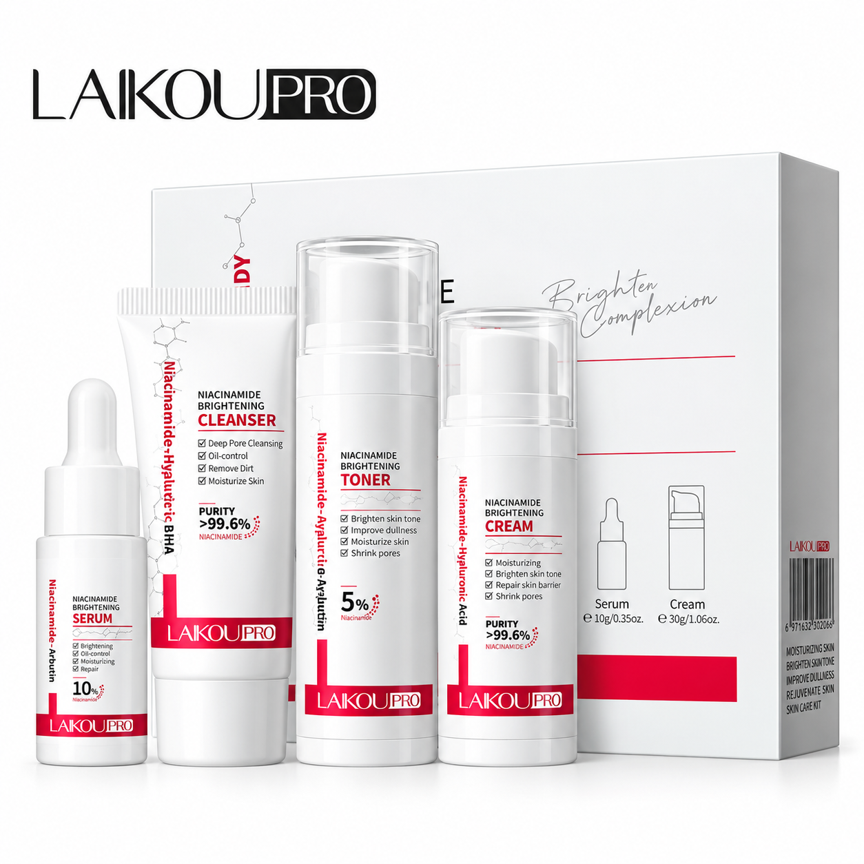 9ee03e9d-f41b-4c6c-aa7b-68f37d1fa54f LAIKOU PRO Niacinamide Brightening Skincare Set (4pcs Complete Routine) - Image 1