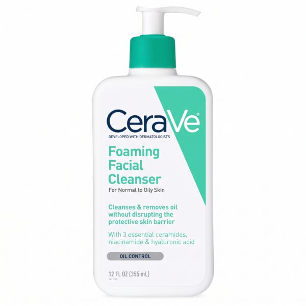 CeraVe Foaming Facial Cleanser 355ml – Oil Control Gel Cleanser for Normal to Oily Skin