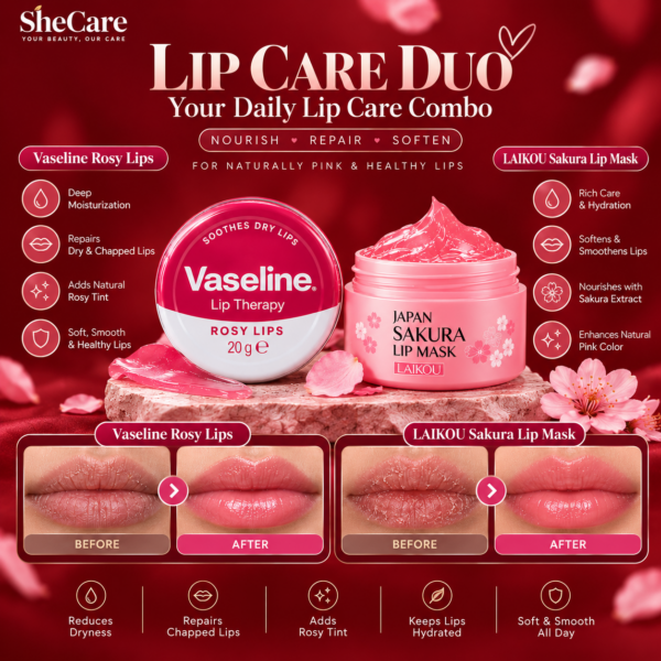 Vaseline Rosy Lips + LAIKOU Sakura Lip Mask Combo