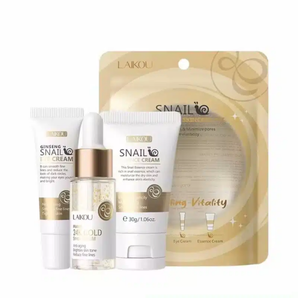 LAIKOU Snail Essence Skincare Set (Moisturizing Travel Kit 3pcs)