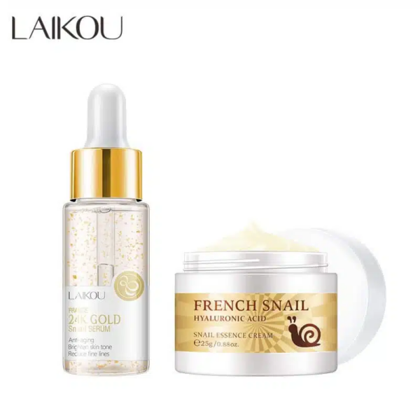 LAIKOU 24K Gold Snail Serum 17ml & French Snail Essence Cream 25g Combo Set